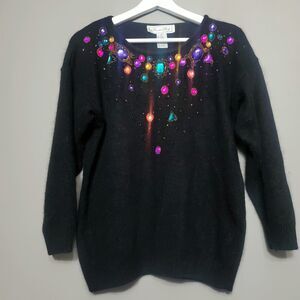 Vintage Private Party Silk Angora Lambswool Sweater Size Medium Black Bejeweled
